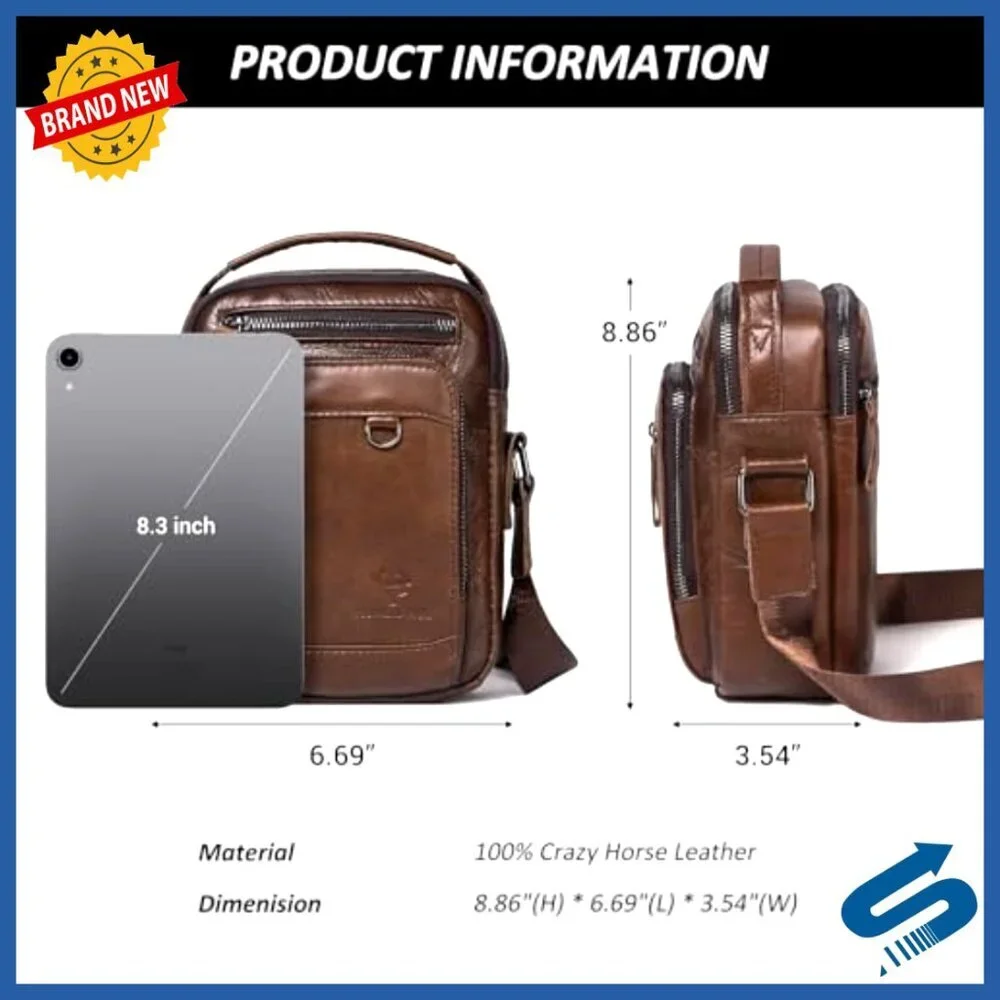 Genuine Leather Messenger Bag Crossbody Shoulder Satchel Work Travel
